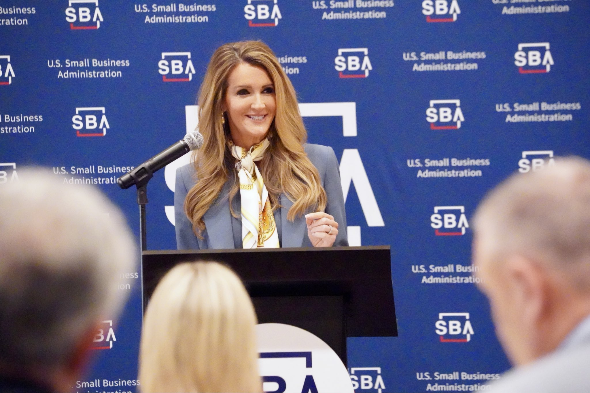 SBA Administrator Kelly Loeffler at a podium